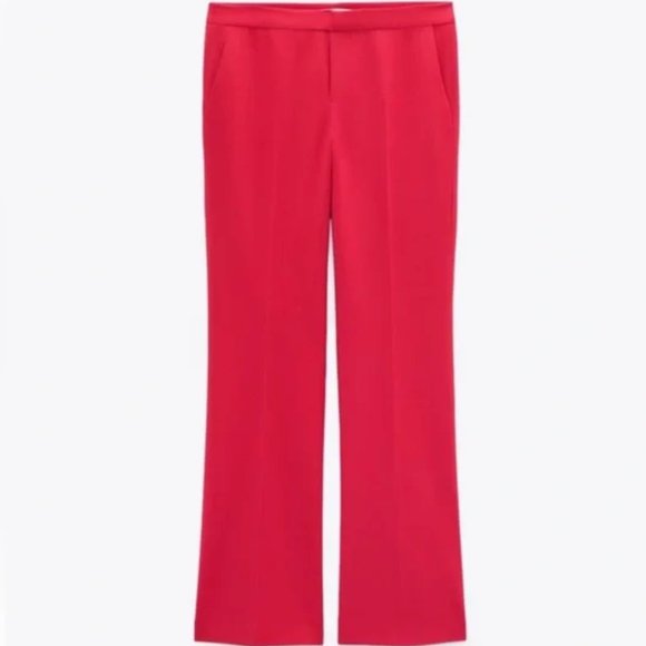 Zara Low Rise Flare Dressy Pants Trousers Pockets Fuchsia Pink Size S - Picture 6 of 15